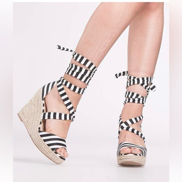 Womens Lace Up Platform Wedge Open Toe Cross Slingback Summer Shoes Size 5.5 - Picture 5 of 11